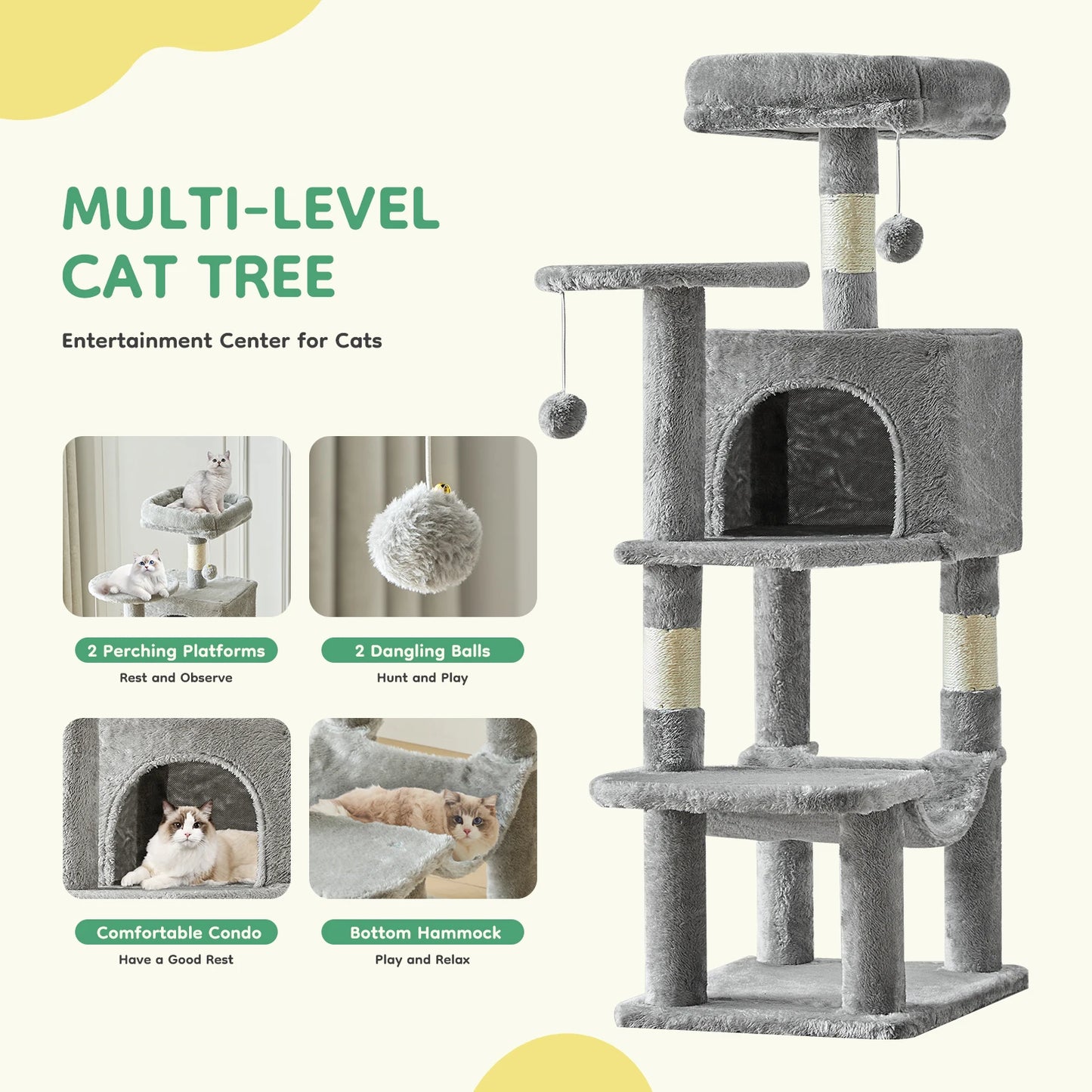 JHK Cat Tree Climbing Tower For Multi Cat Indoor Cats