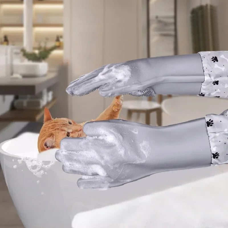 Silicone Pet Grooming Gloves For Dogs Cats Hair Removal Scrubber
