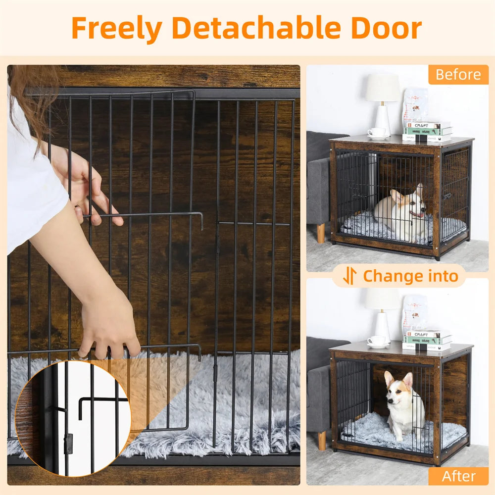 BORWART Large Elevated Dog Crate End Table Kennel With Double Door