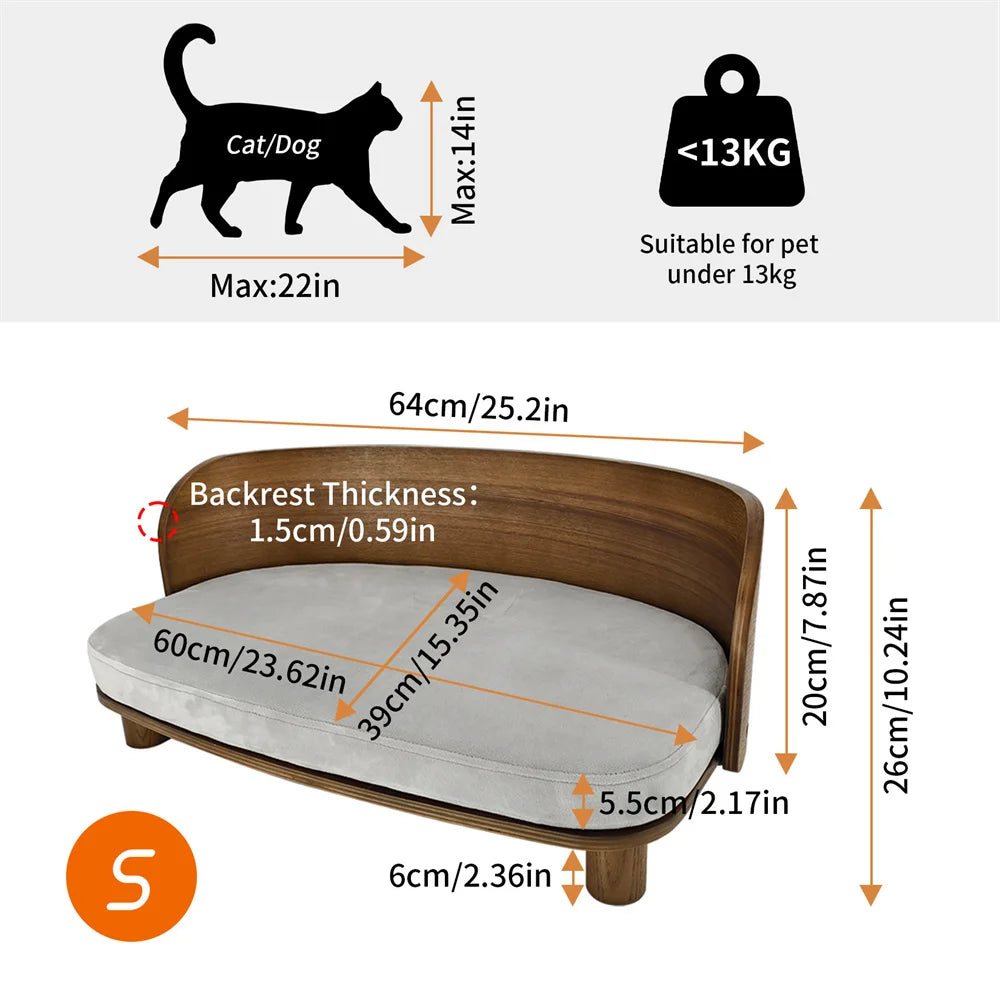 Borwart Elevated Wood Dog Sofa Bed With Removable Cushion