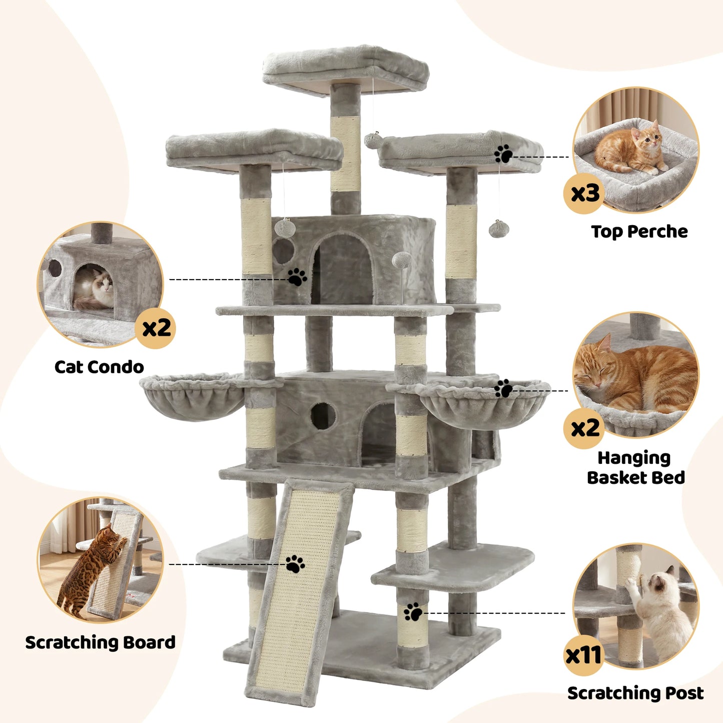 Large Cat Tree Tower With Multi Levels And Two Condos