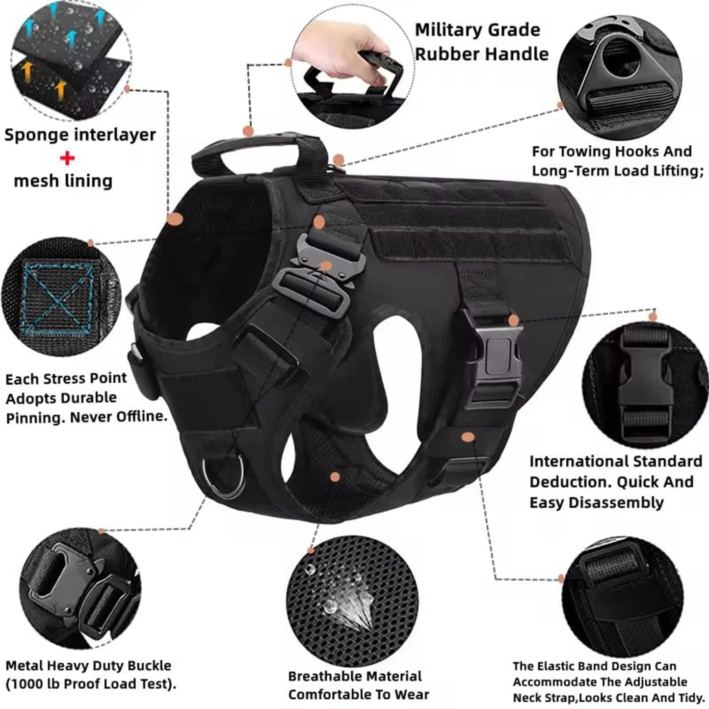 Dog Harness With Molle Pouches For Medium And Large Dogs