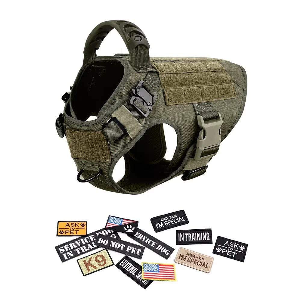 Military Large Dog Harness Vest Set With Leash Patches Bags Training