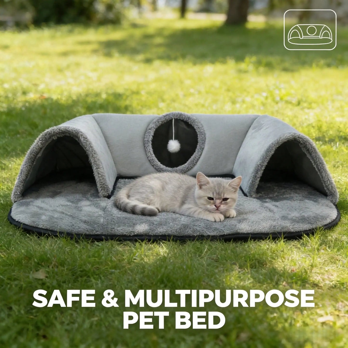 2 In 1 Cat Tunnel Bed With Plush Cushion And Hideaway Cave