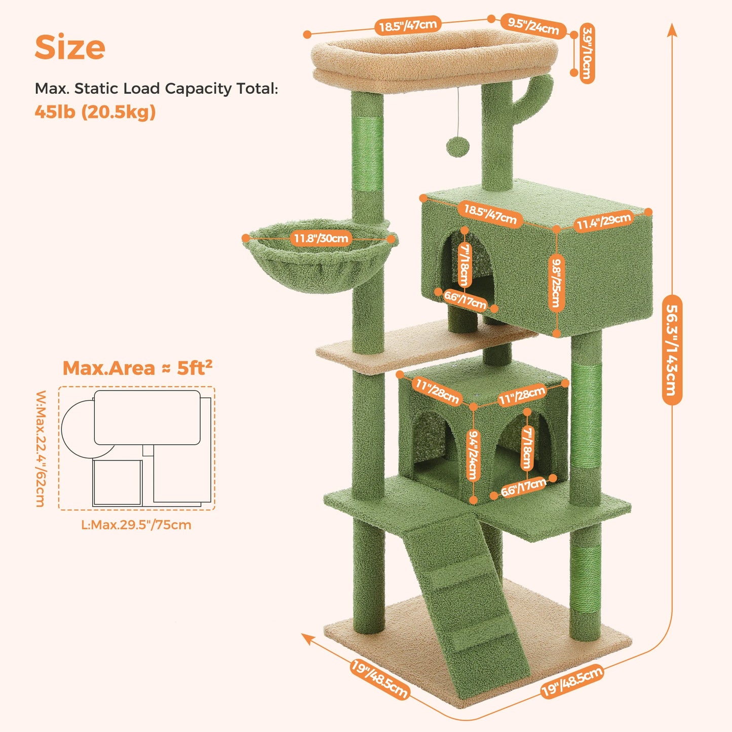 PEQULTI Five Level Cat Tree With Hammock And Cozy Condos