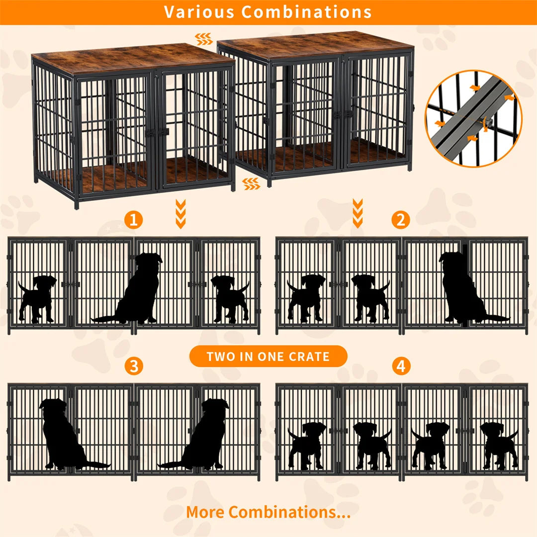 Heavy Duty Dog Cage Side Table Indoor Kennel With Four Doors And Divider