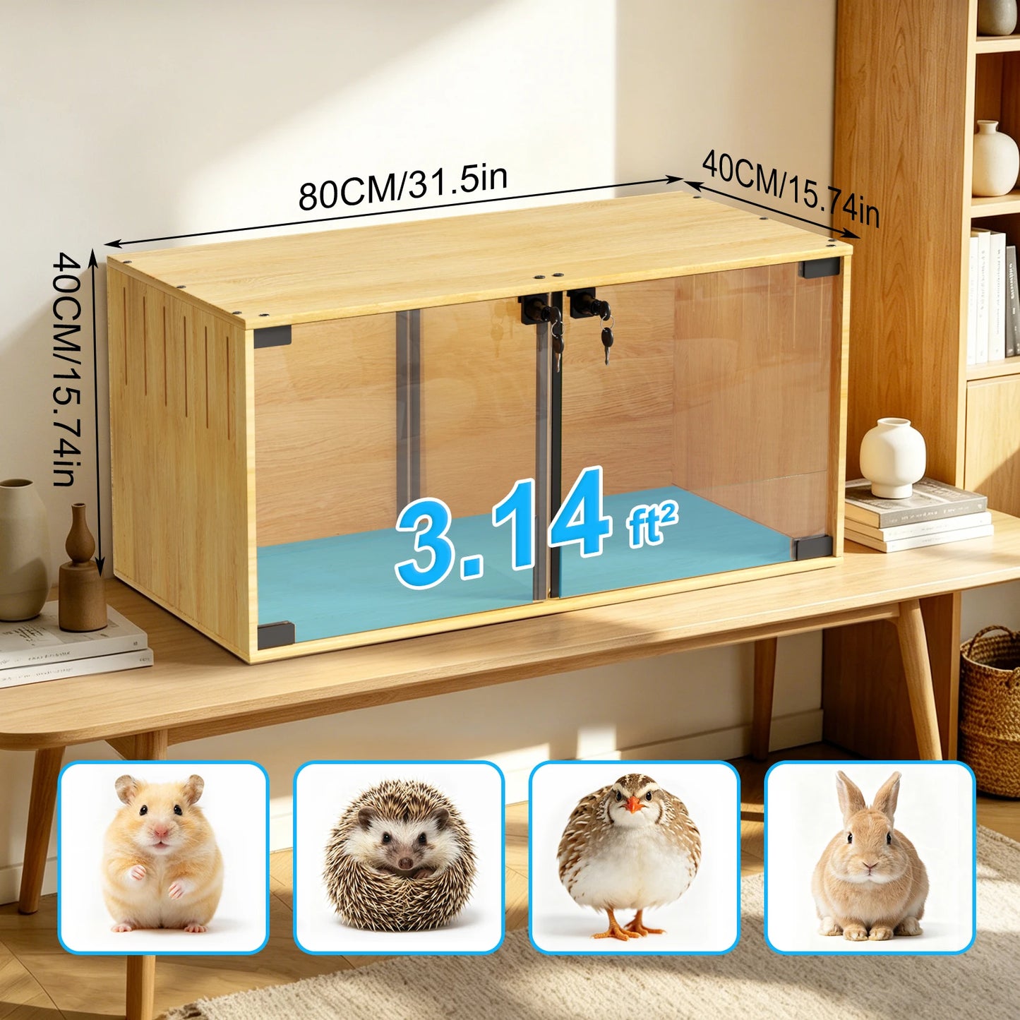Wooden Hamster Cage With Dual Doors And Removable Divider