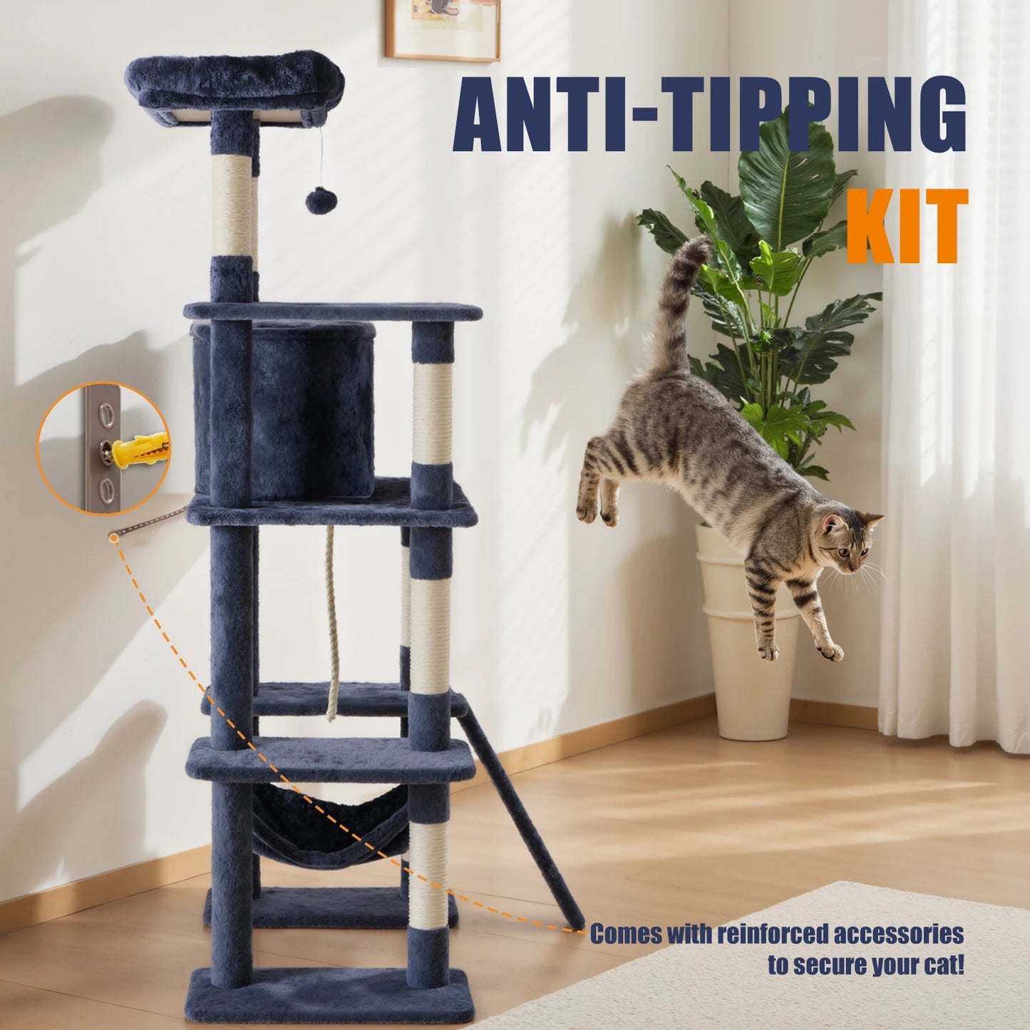 JHK Cat Tree Tall Multi-Cat Climbing Tower Indoor Cat