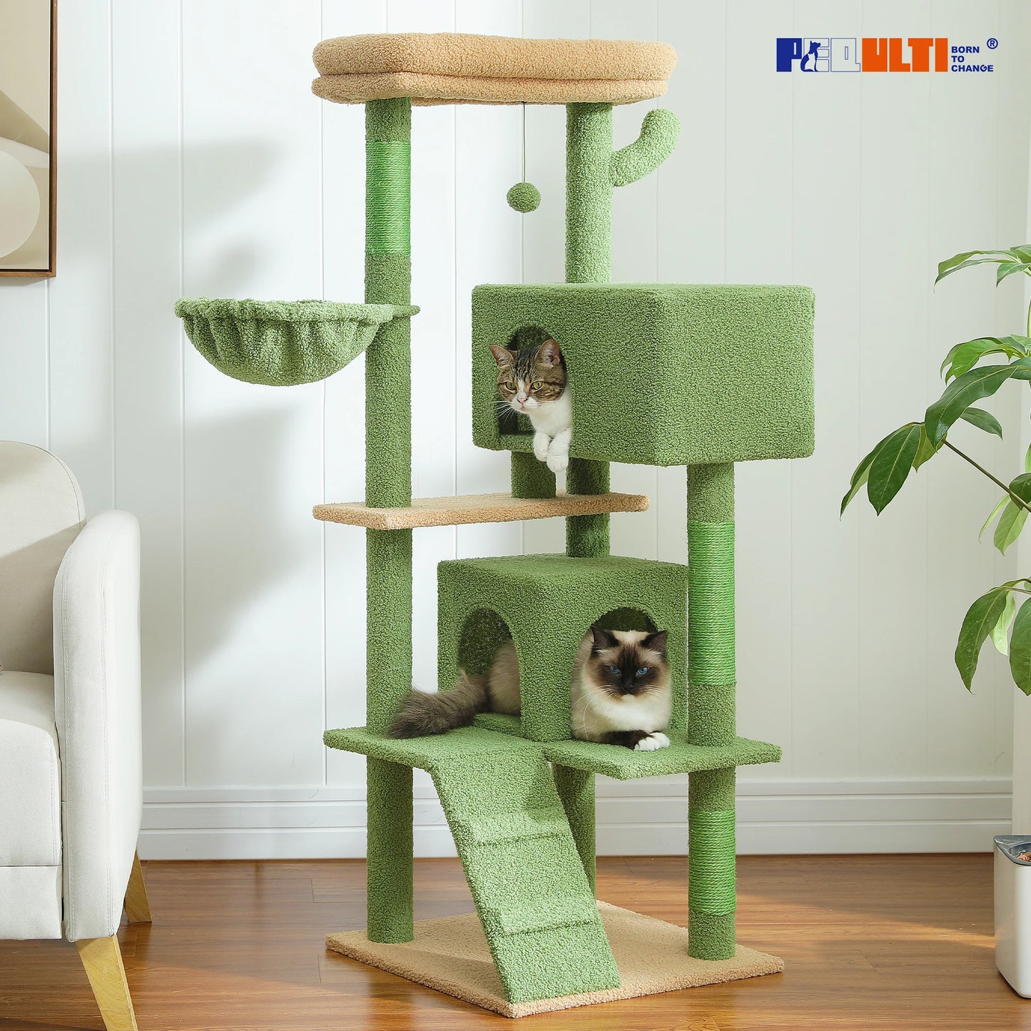 PEQULTI Five Level Cat Tree With Hammock And Cozy Condos