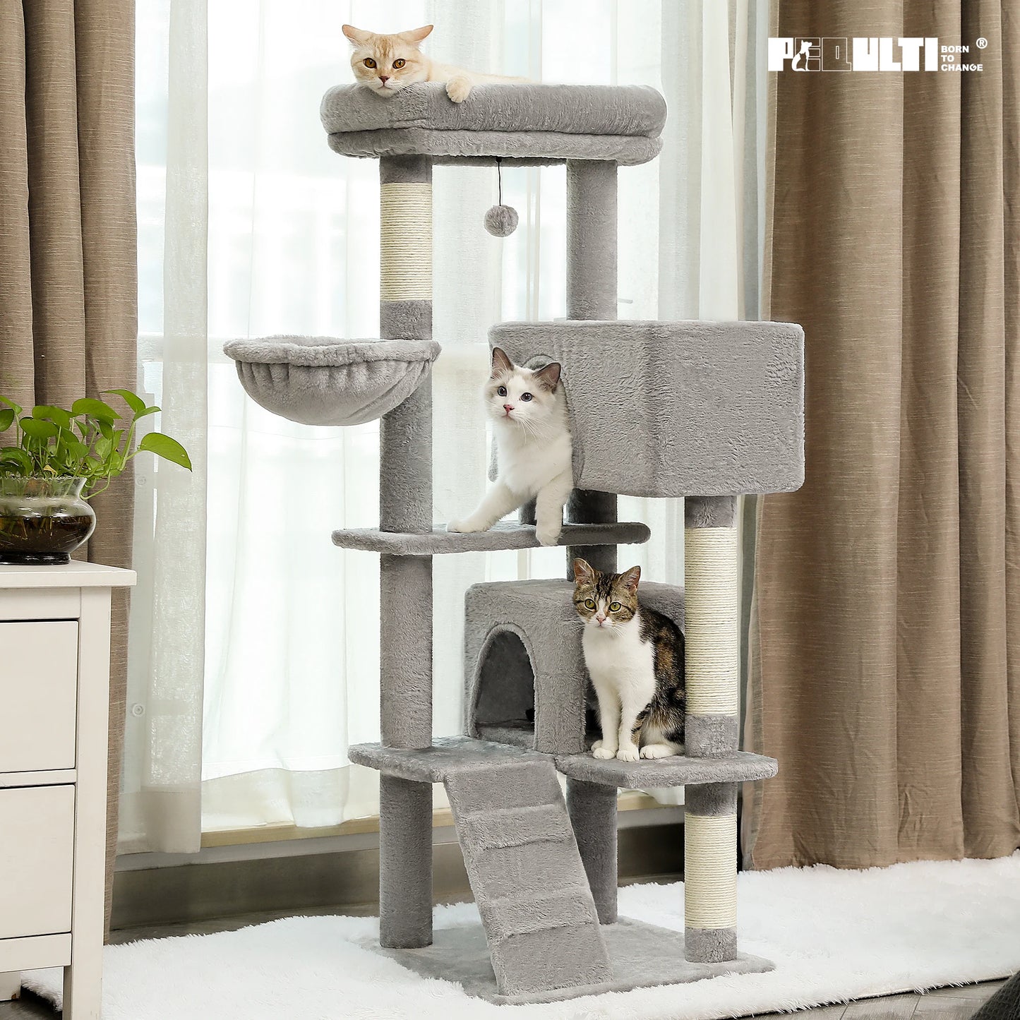 PEQULTI Five Level Cat Tree With Hammock And Cozy Condos