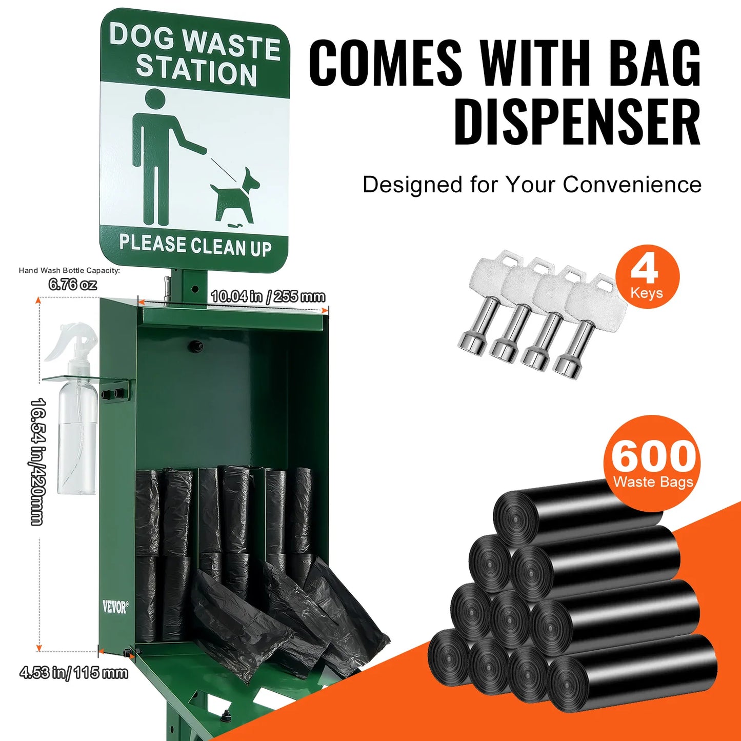 Outdoor Galvanized Steel Dog Waste Station With Hand Wash Bottle Bag Dispenser