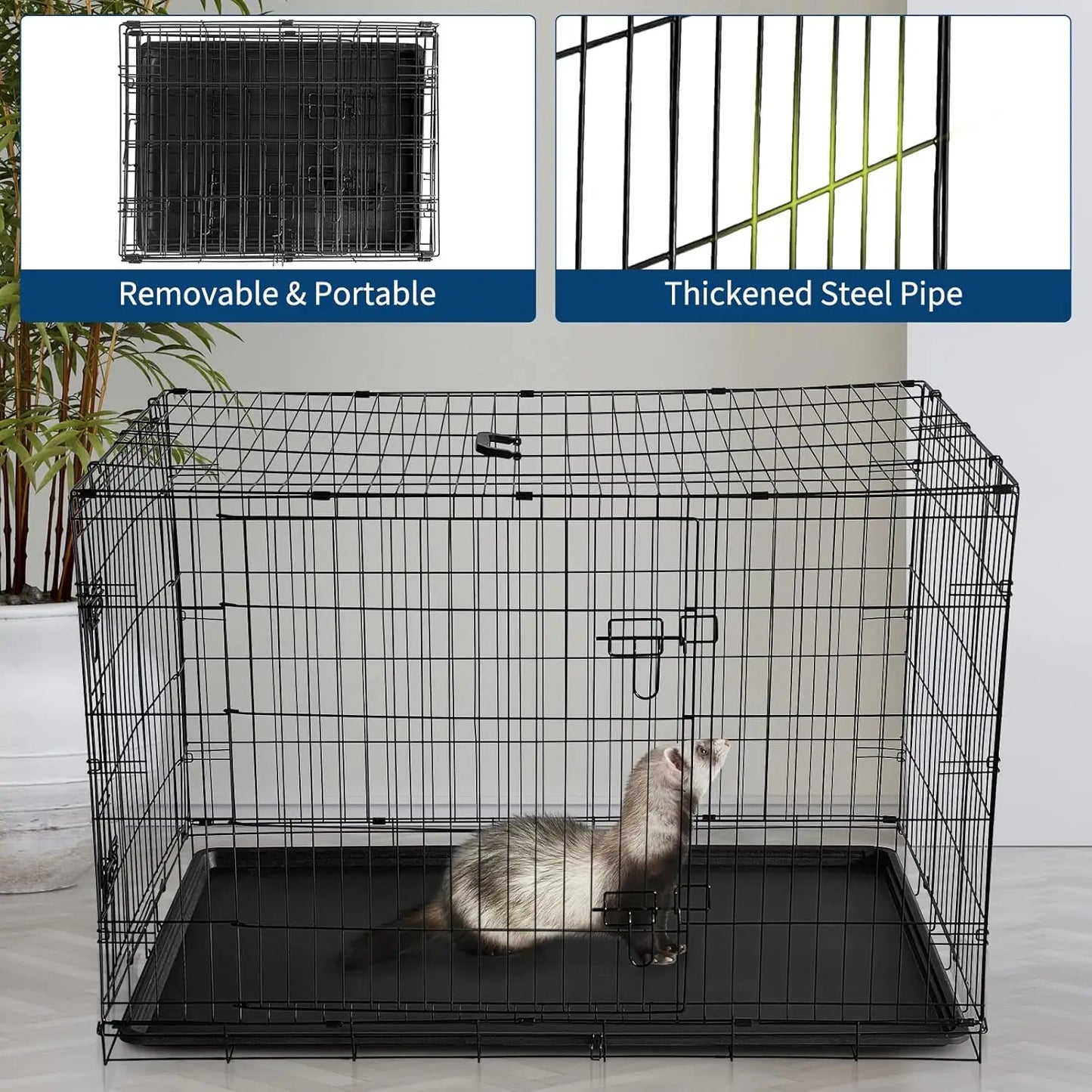 HiMISS Folding Rabbit Cage With Slide Out Tray Two Doors