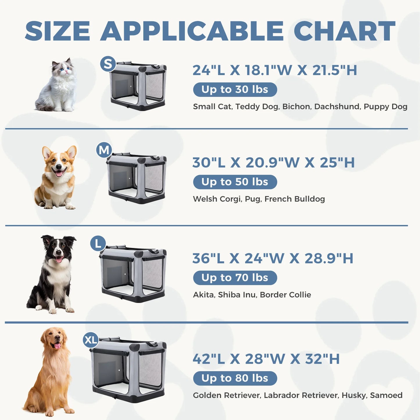 JHK Foldable Soft Dog Crate With Three Doors Indoor Use