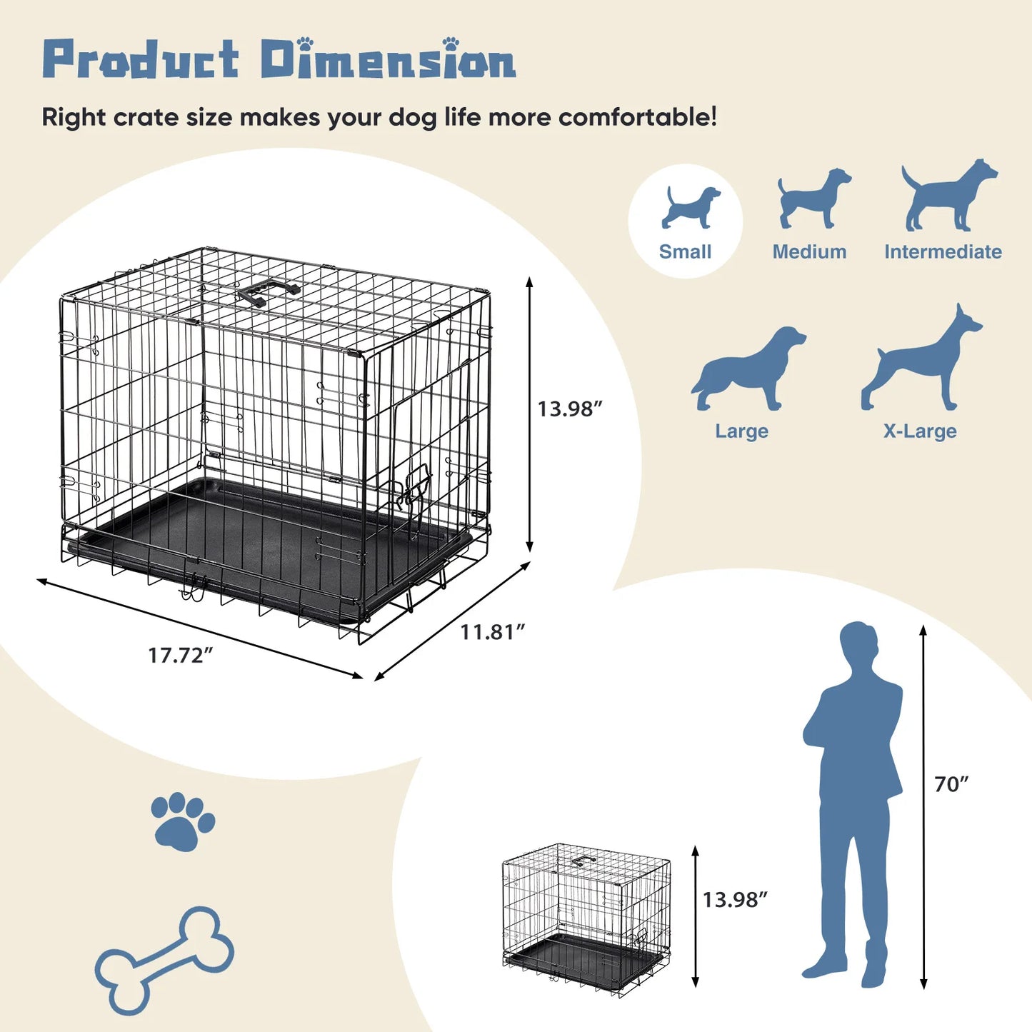 JHK Single Door Dog Crate With Secure Lock Metal Kennel