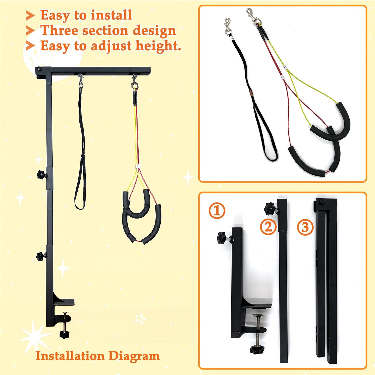 Dog Grooming Arm With Height Adjustable Clamp And Two Loops