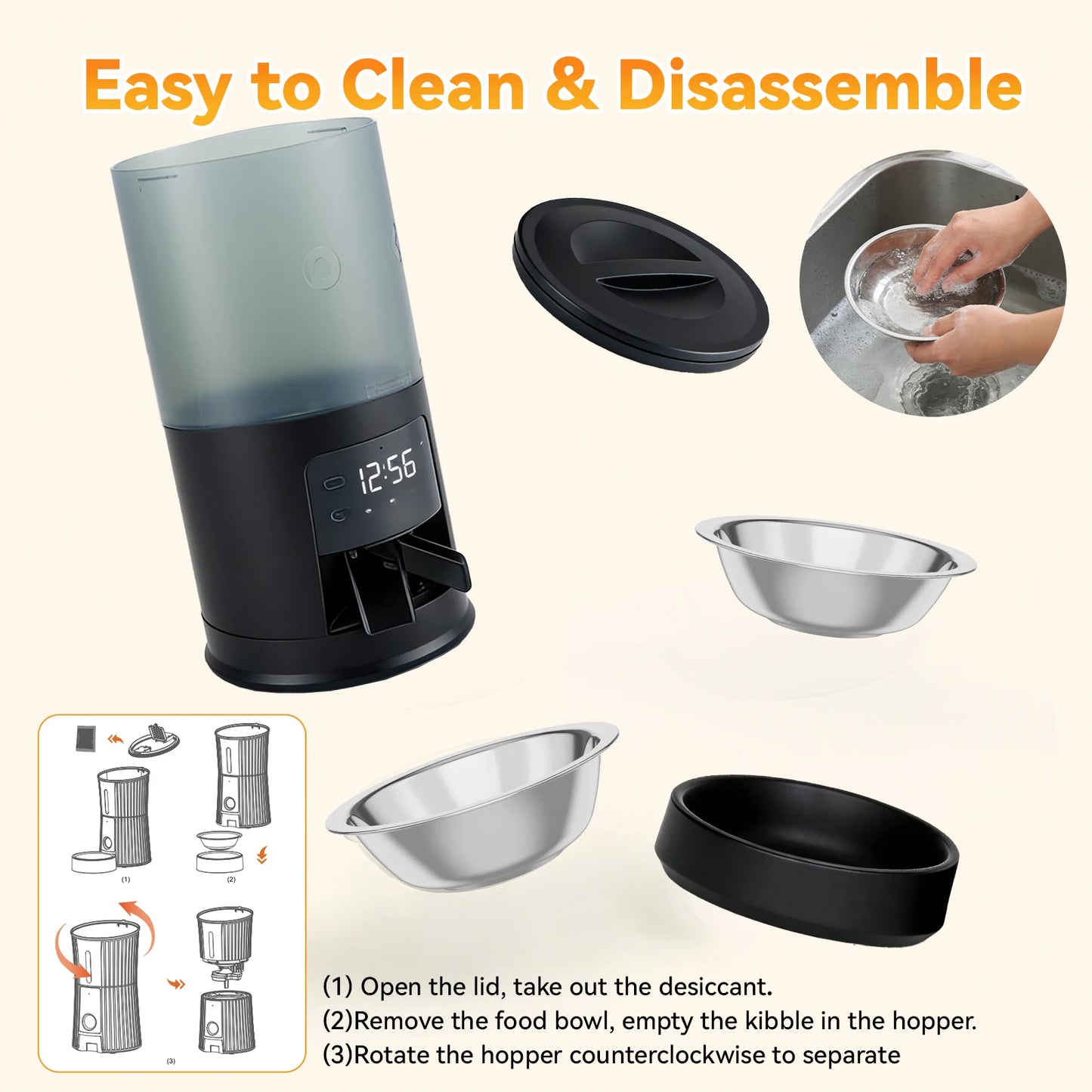 Automatic Cat Feeder With 2 Stainless Bowls And Timed Dispenser