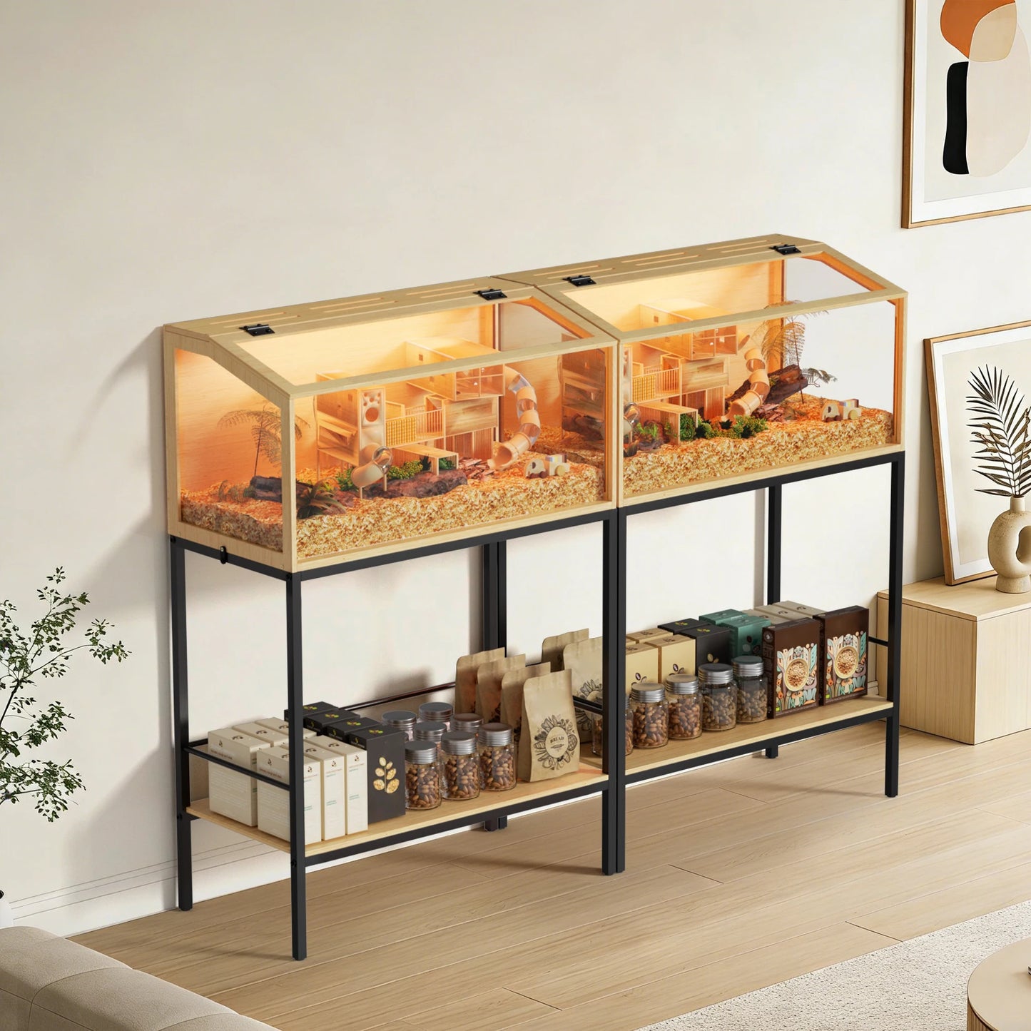 Large Wooden Hamster Cage With Integrated LED Light And Safety