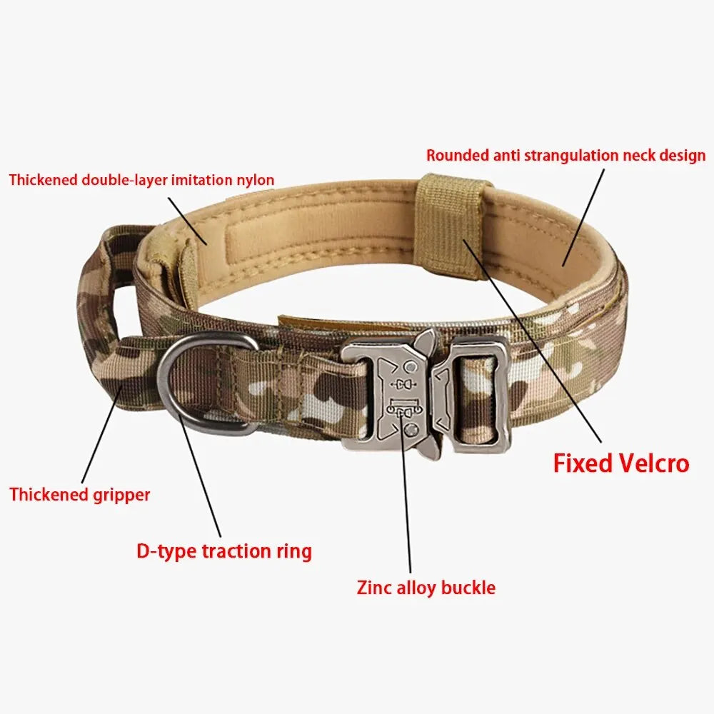Outdoor Tactical Dog Collar With Metal Buckle Breathable Nylon