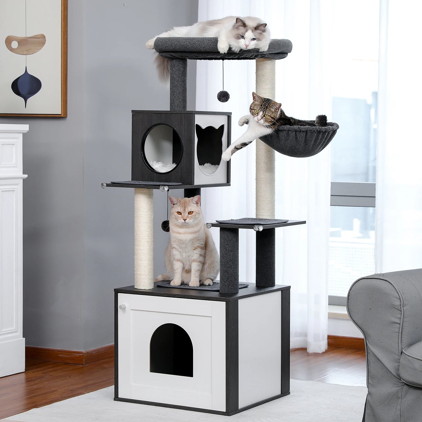 PAWZ Ro Multi Level Cat Tree Wood Tower Scratching Posts