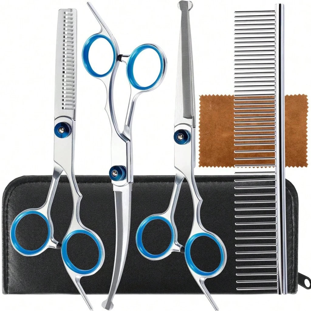 SHUYU Pet Grooming Scissors Kit Stainless Steel Shears With Case