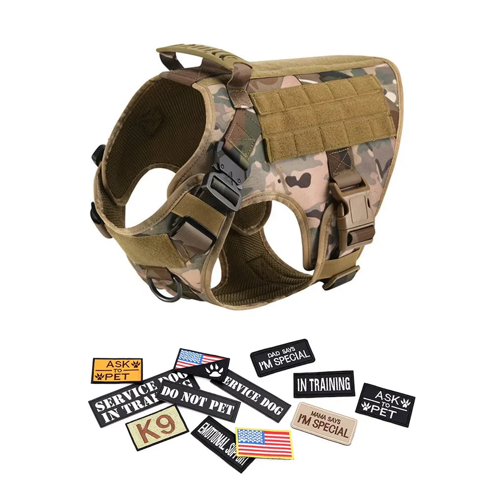 Military Large Dog Harness Vest Set With Leash Patches Bags Training