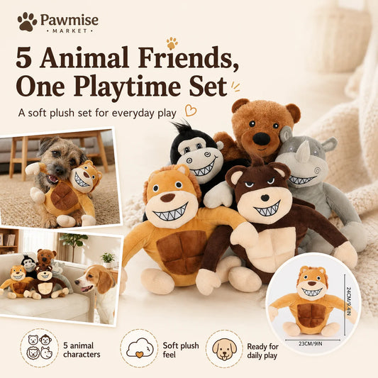 Five Piece Plush Squeaky Pet Toys For Dogs And Cats