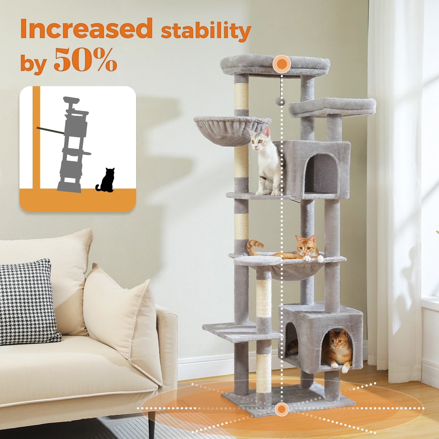 PAWZ Road Tall Cat Tree With Hammock And Scratching Posts