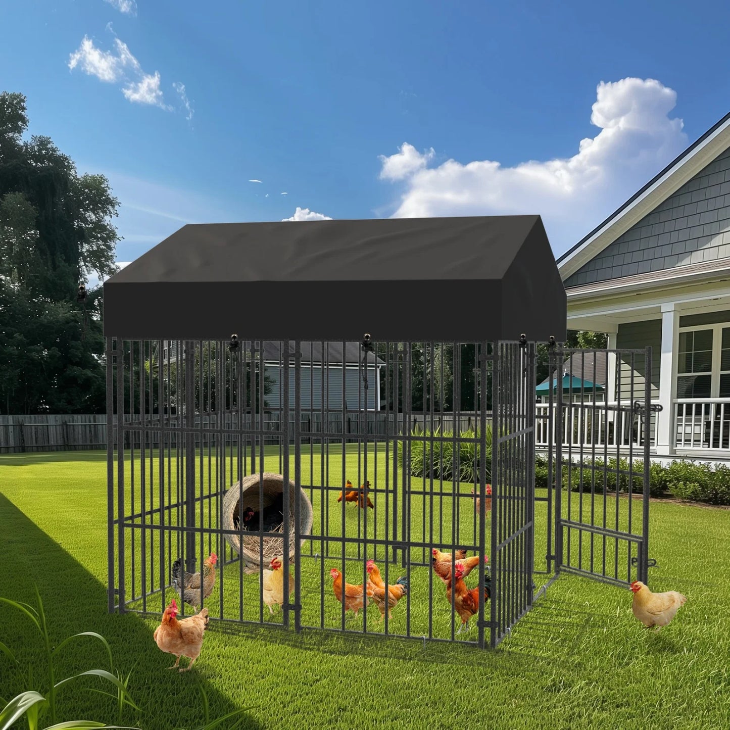 Outdoor Dog Kennel With Roof Heavy Duty Metal Crate Enclosure