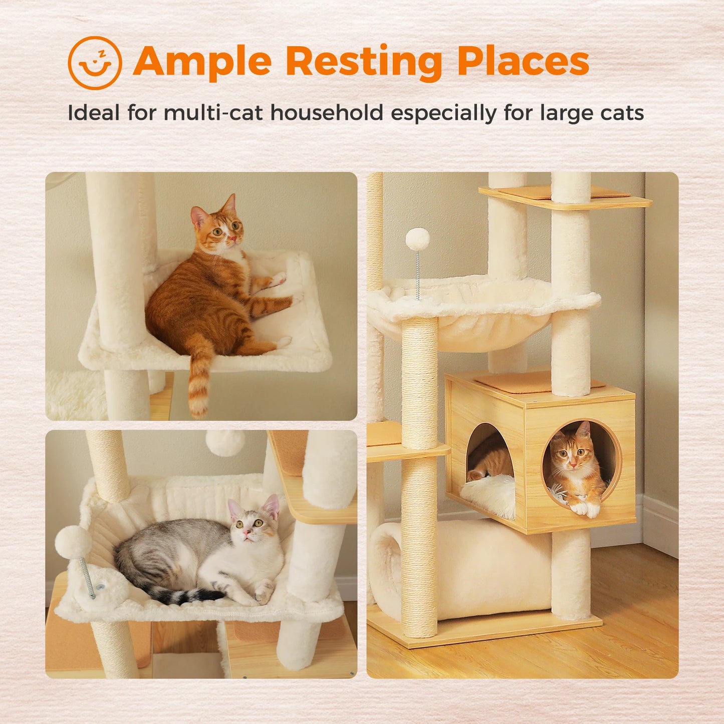 PAWZ Road Height Adjustable Wooden Cat Tree With Large Hammock