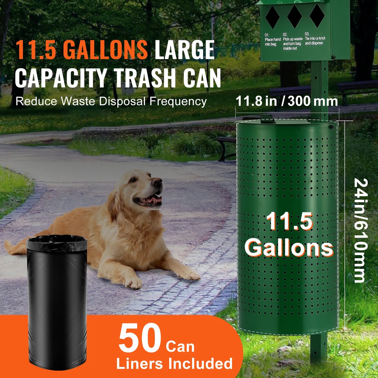 Outdoor Galvanized Steel Dog Waste Station With Hand Wash Bottle Bag Dispenser