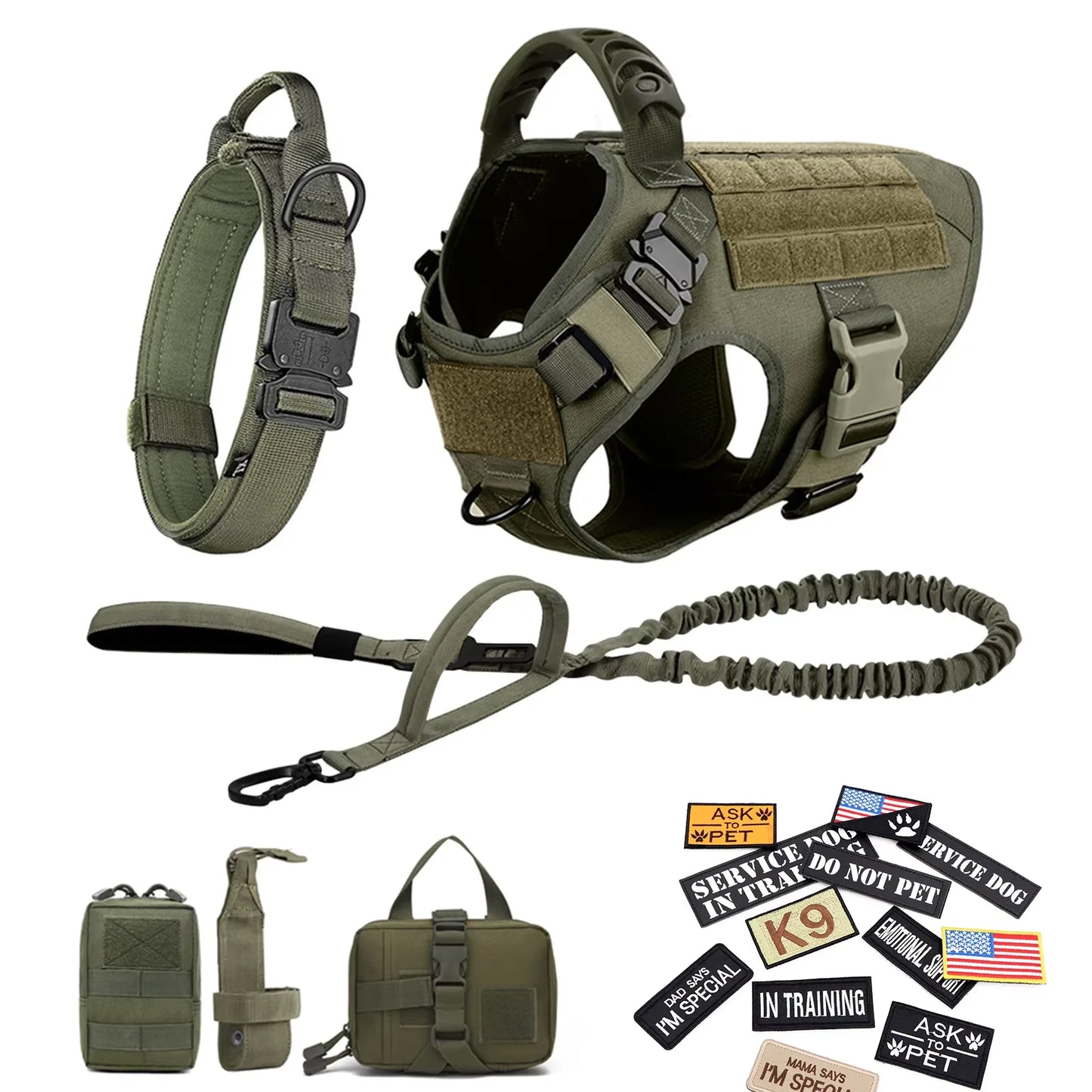 Military Large Dog Harness Vest Set With Leash Patches Bags Training