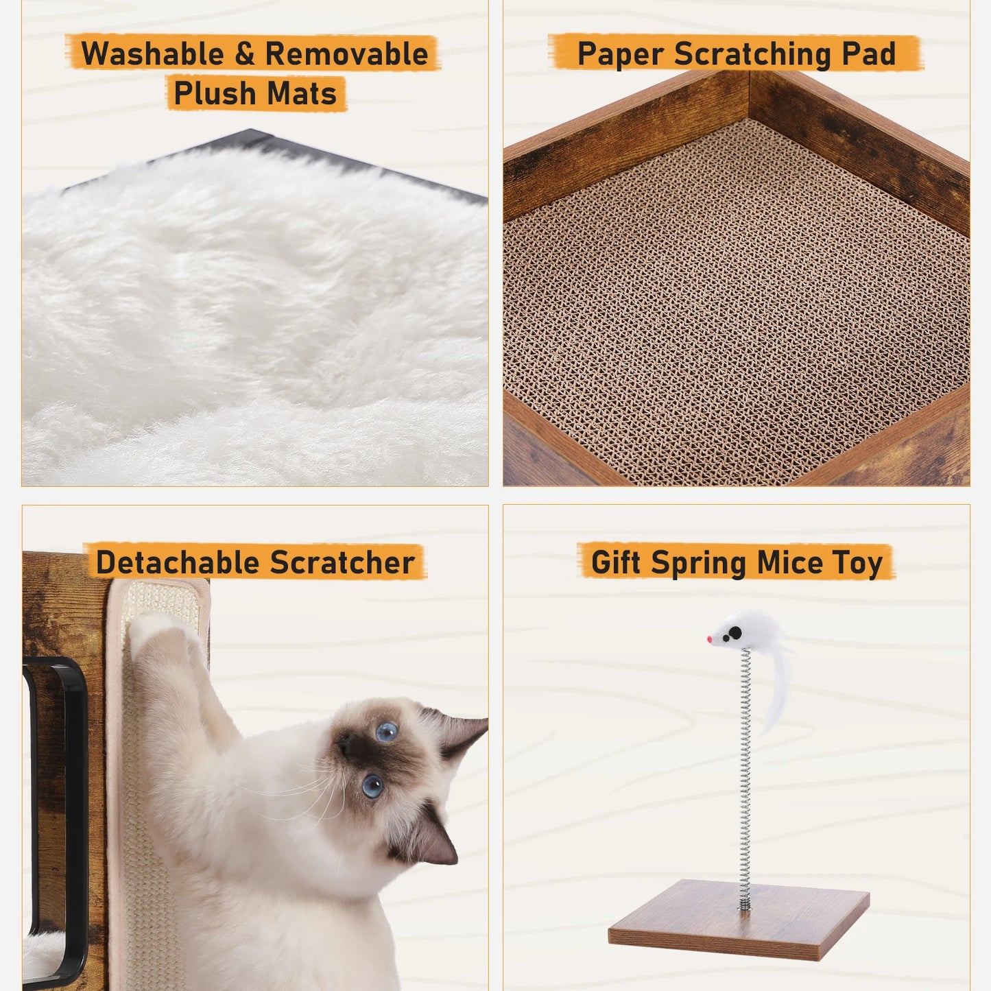 PAWZ Road Wood Cat Condo Bed With Removable Mats Kitty
