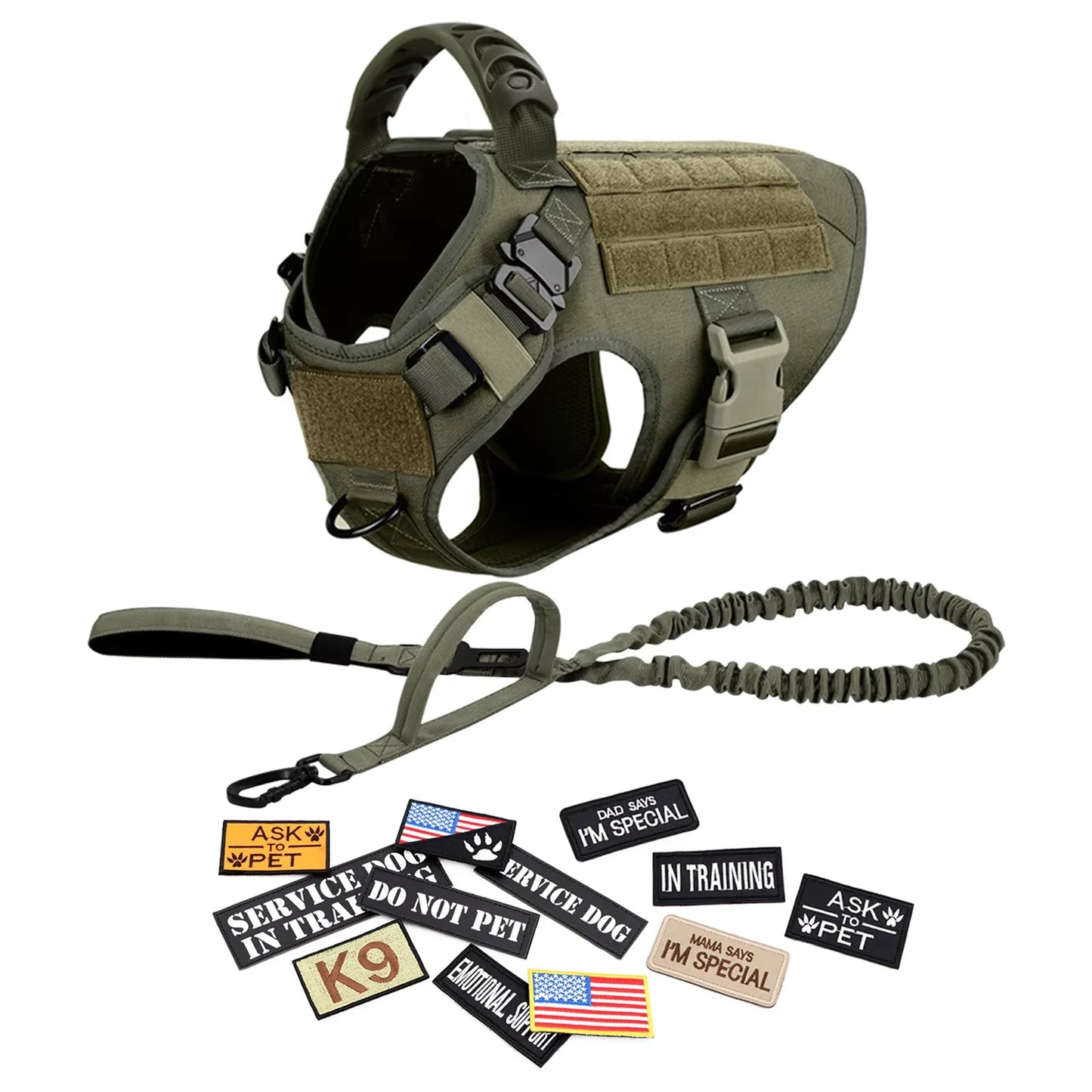 Military Large Dog Harness Vest Set With Leash Patches Bags Training