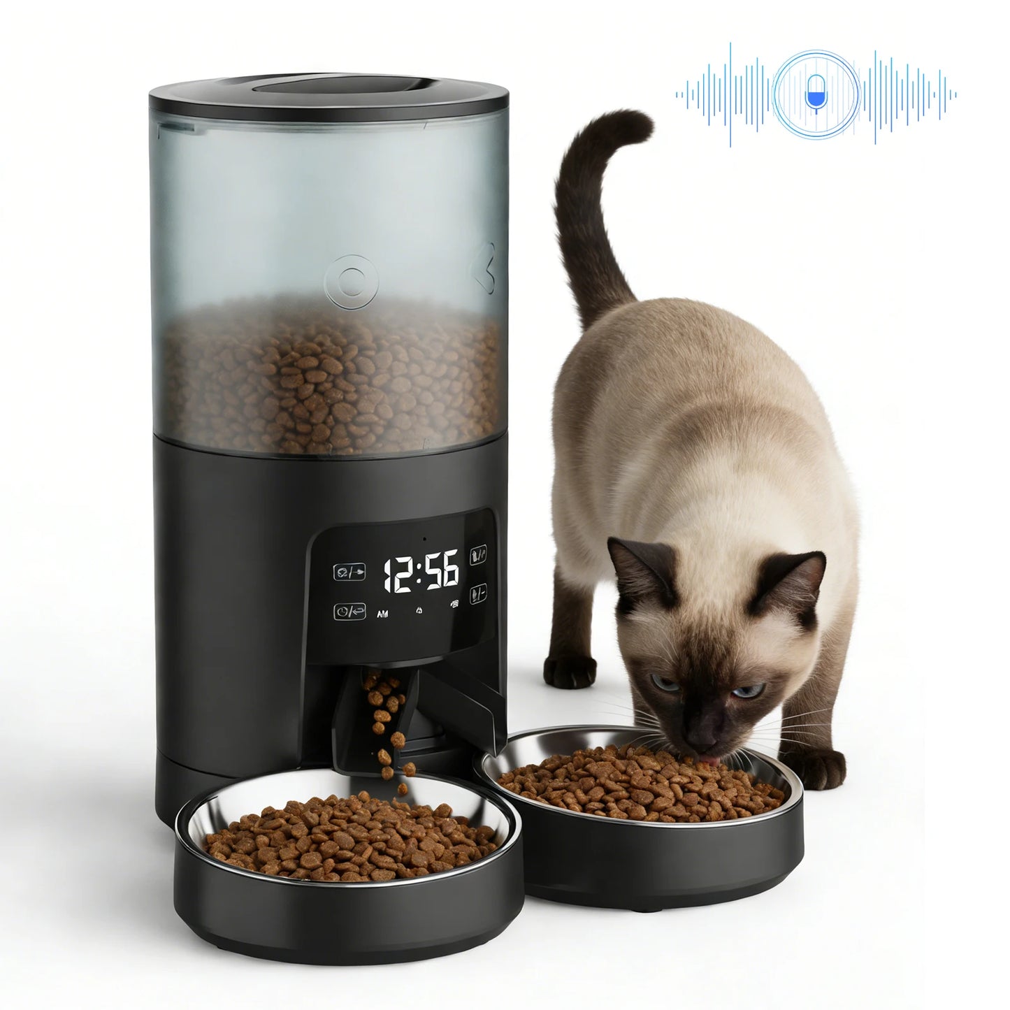 Automatic Cat Feeder With 2 Stainless Bowls And Timed Dispenser