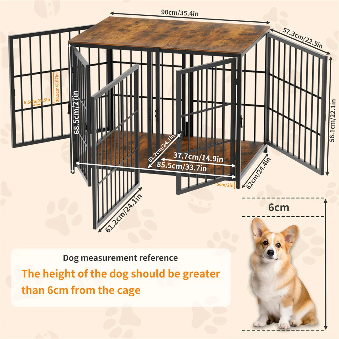 Heavy Duty Dog Cage Side Table Indoor Kennel With Four Doors And Divider
