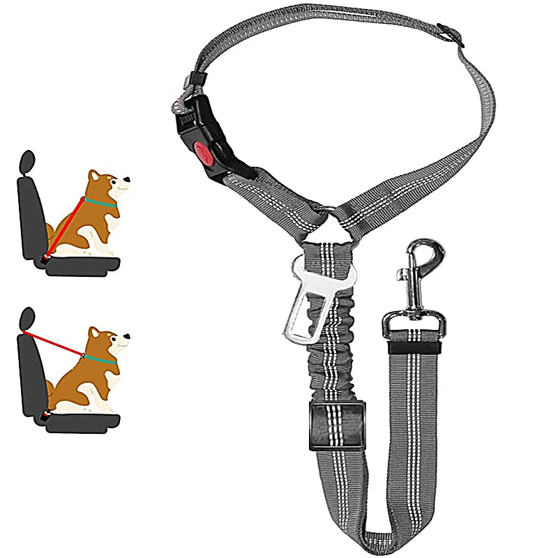 Solid Two-in-One Pet Car Seat Belt Harness Leash Adjustable