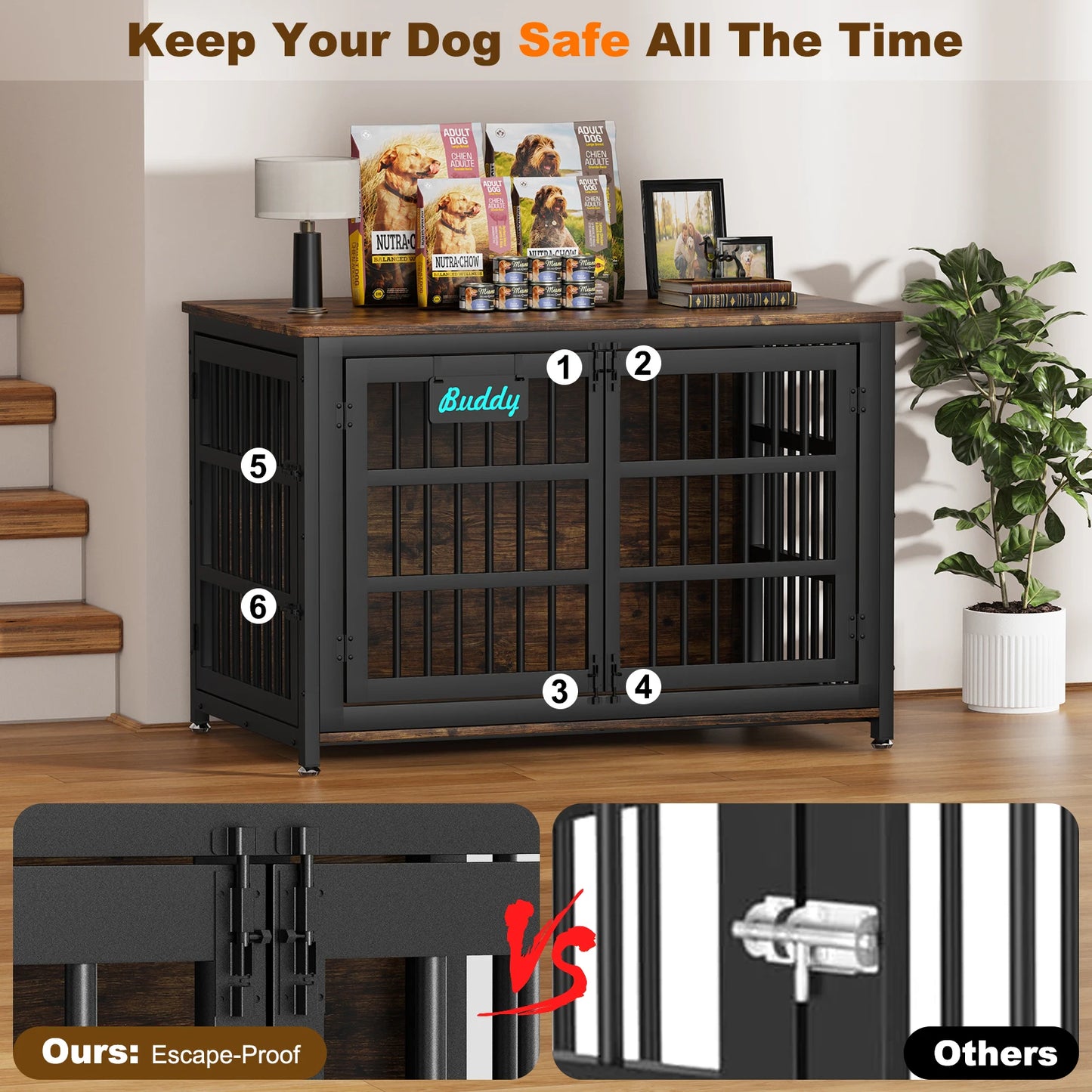 Heavy Duty Crate Furniture For Large Medium Dogs With Casters