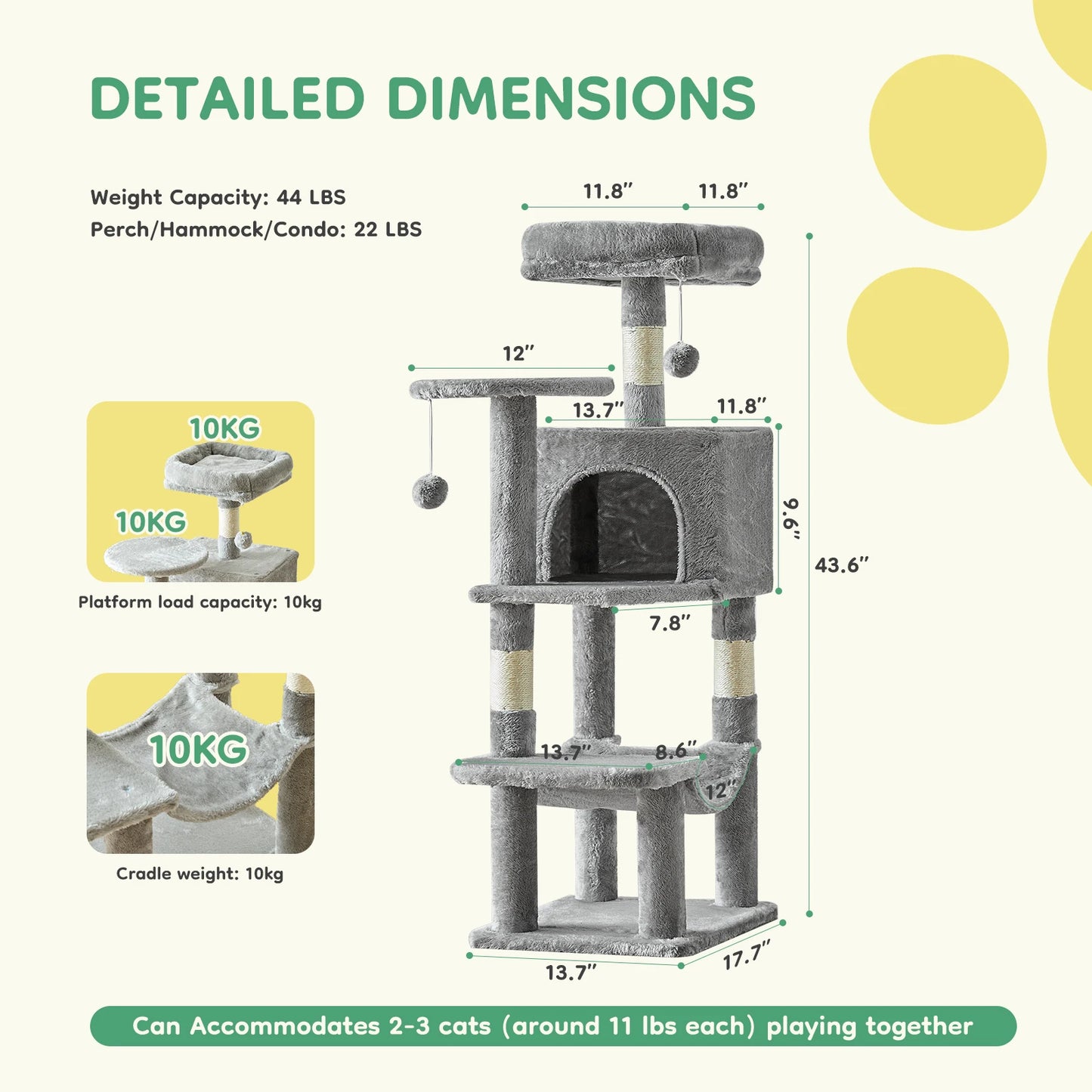 JHK Cat Tree Climbing Tower For Multi Cat Indoor Cats