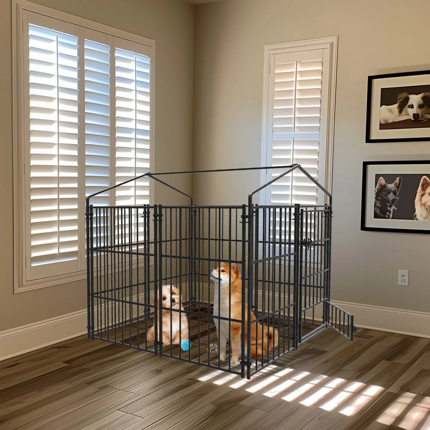Outdoor Dog Kennel With Roof Heavy Duty Metal Crate Enclosure