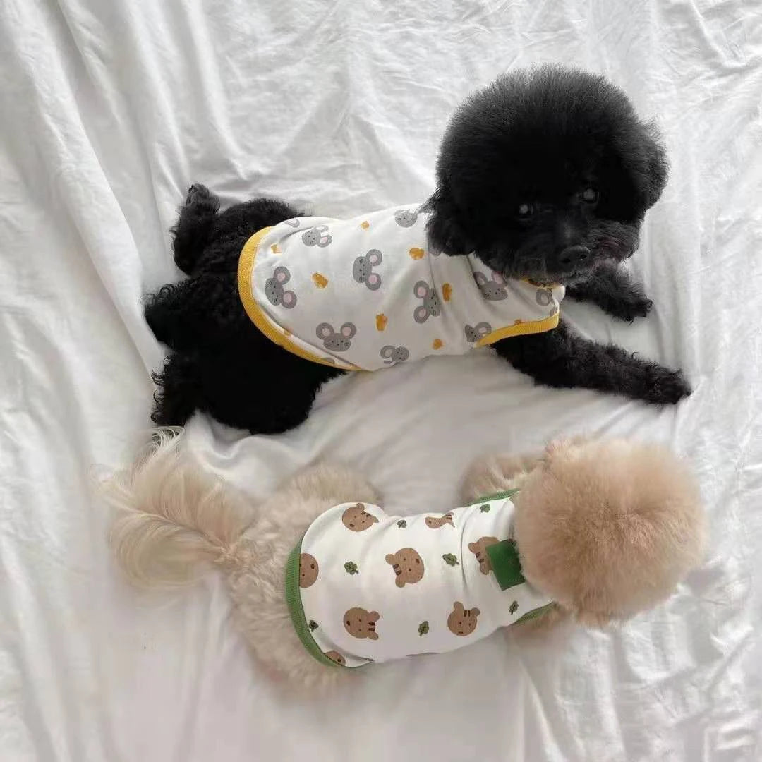 Bear Print Puppy Summer Vest Dog T Shirt Cartoon Clothing