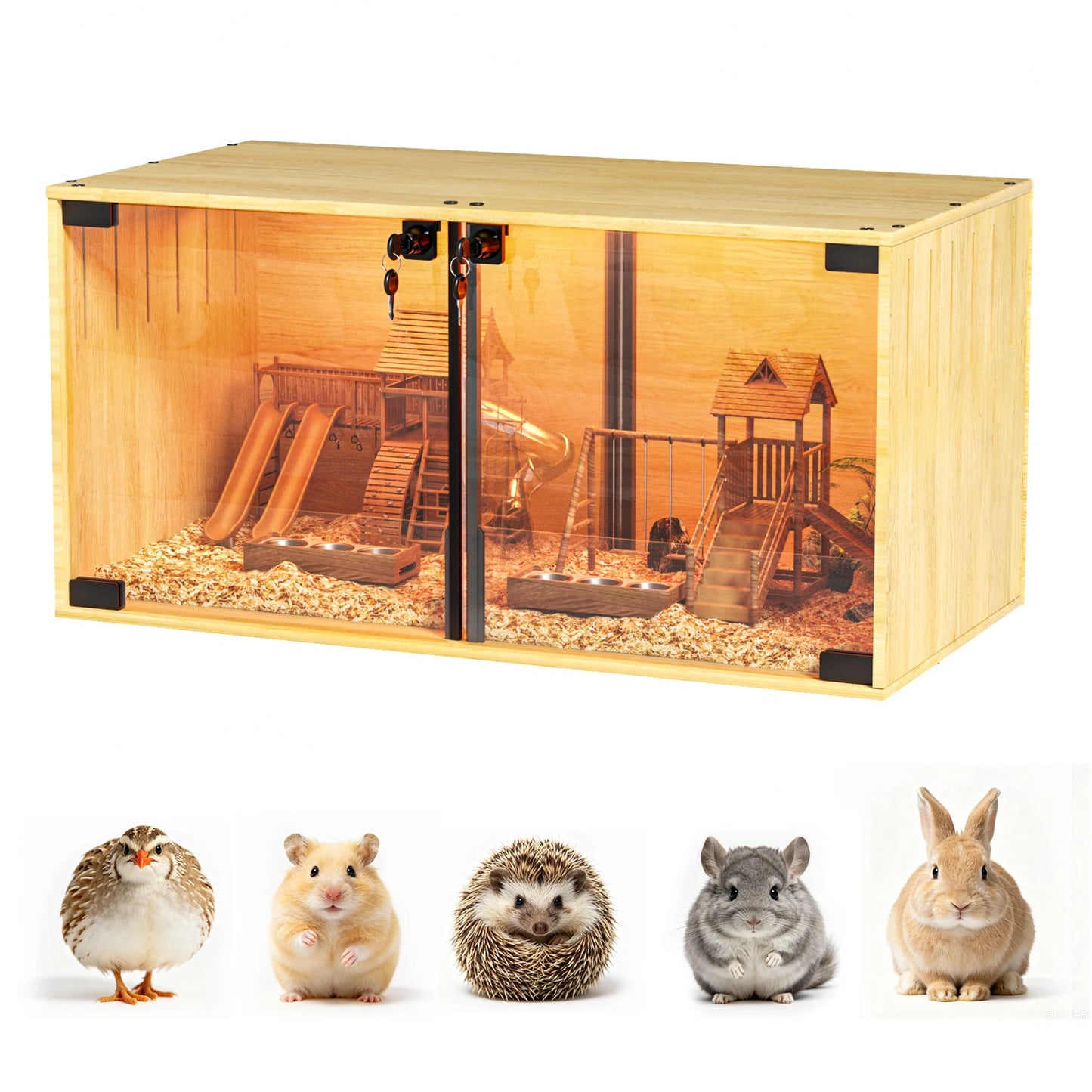 Wooden Hamster Cage With Dual Doors And Removable Divider