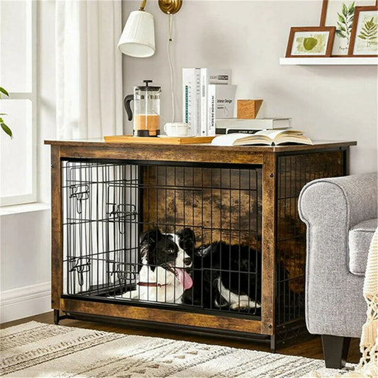 BORWART Large Elevated Dog Crate End Table Kennel With Double Door