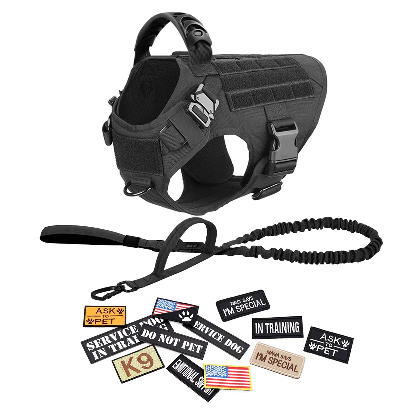 Military Large Dog Harness Vest Set With Leash Patches Bags Training