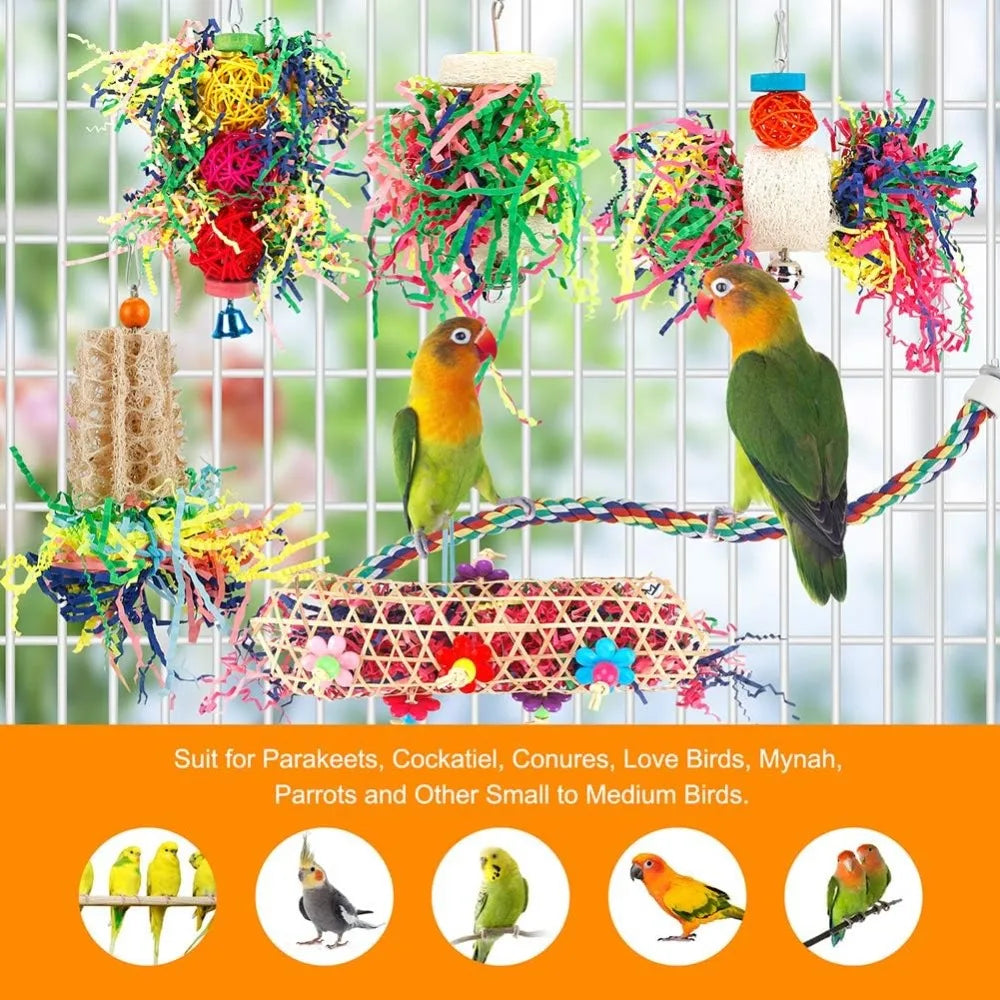 Bird Chew Toys Foraging Paper Ball Cage Hanging Set