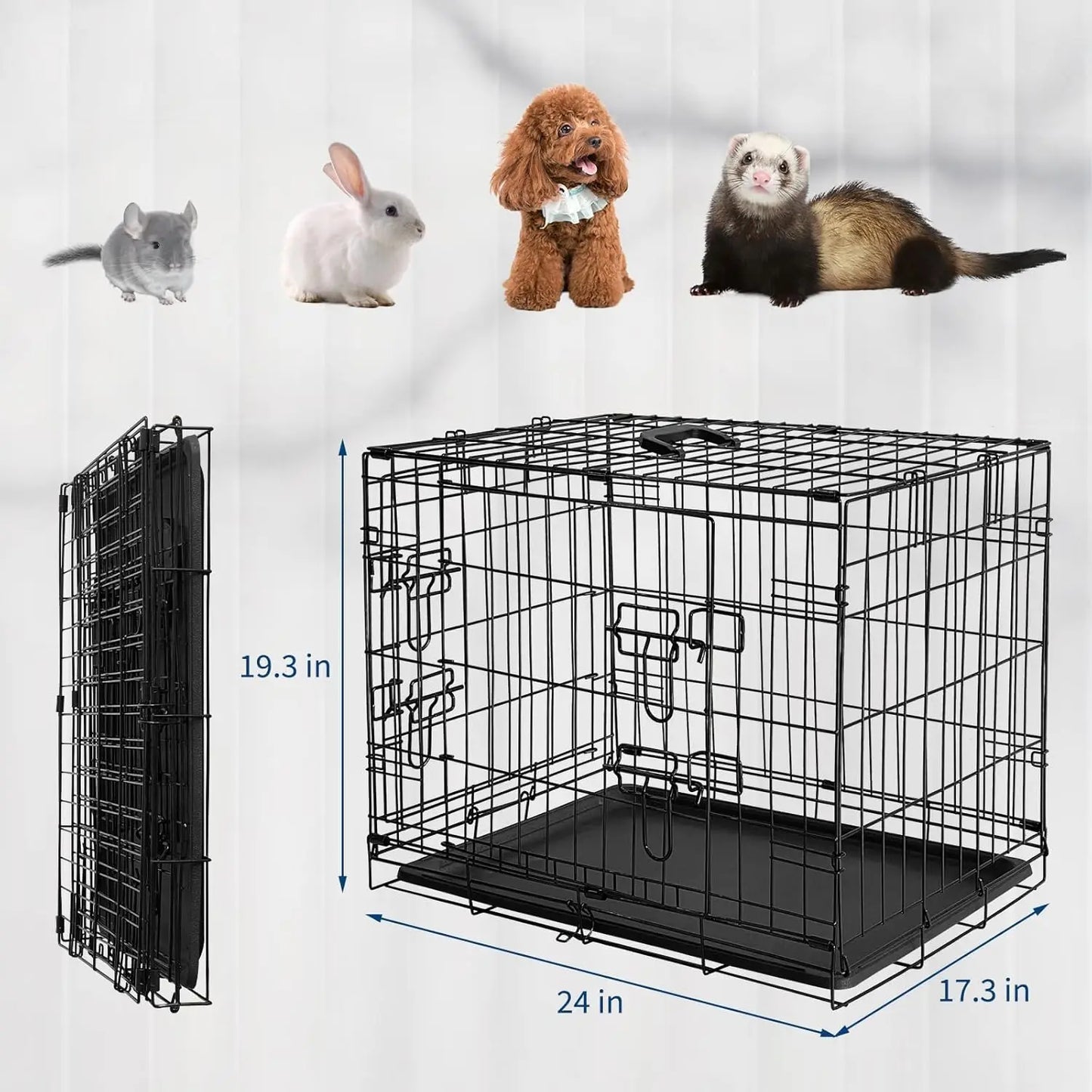 HiMISS Folding Rabbit Cage With Slide Out Tray Two Doors