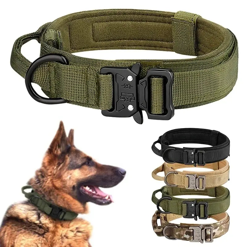 Outdoor Tactical Dog Collar With Metal Buckle Breathable Nylon