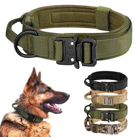 Outdoor Tactical Dog Collar With Metal Buckle Breathable Nylon
