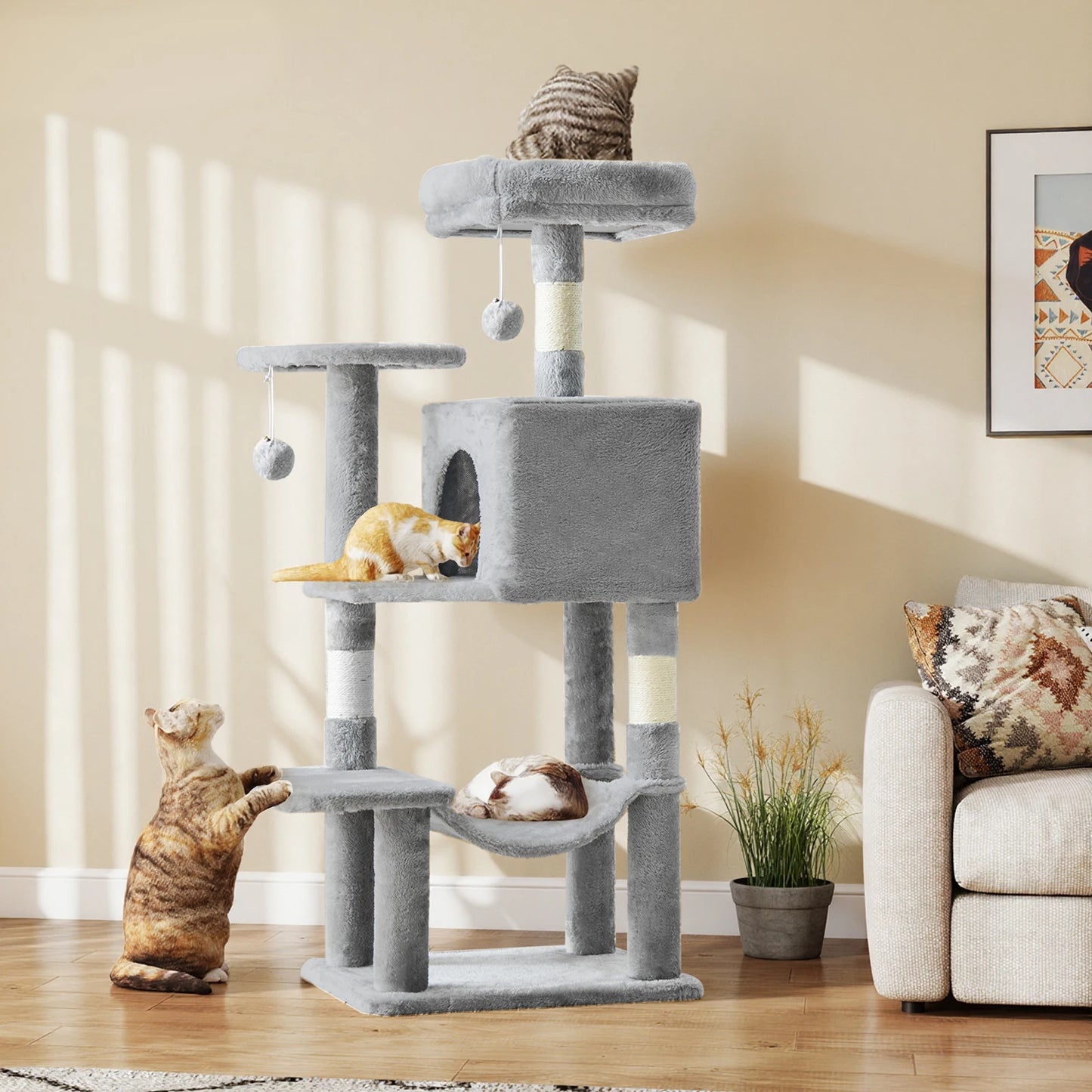 JHK Cat Tree Tower MultiCat Indoor Scratching Post Natural Sisal