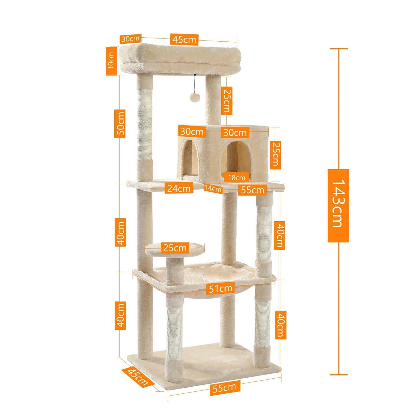 PAWZ Road 5 Level Cat Tree Indoor Large Cat Tower With Hammock