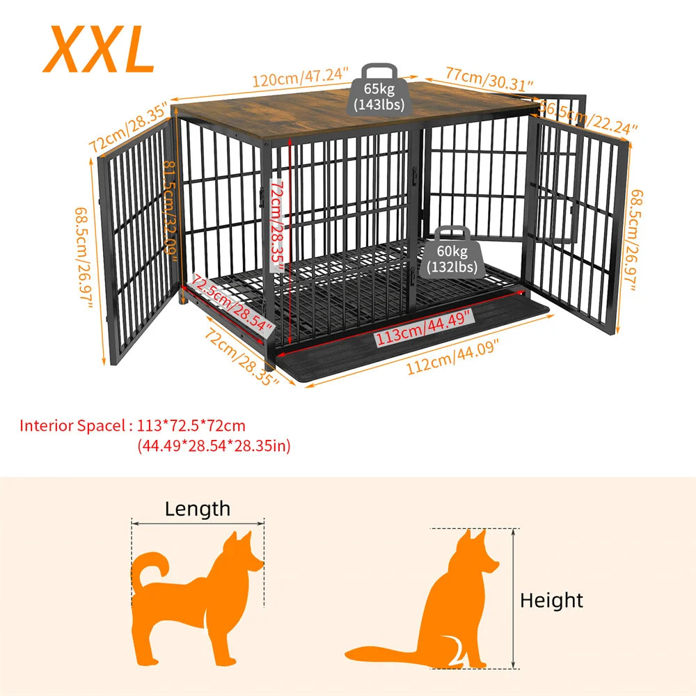 BORWART Heavy Duty Wooden Dog Crate End Table With Doors